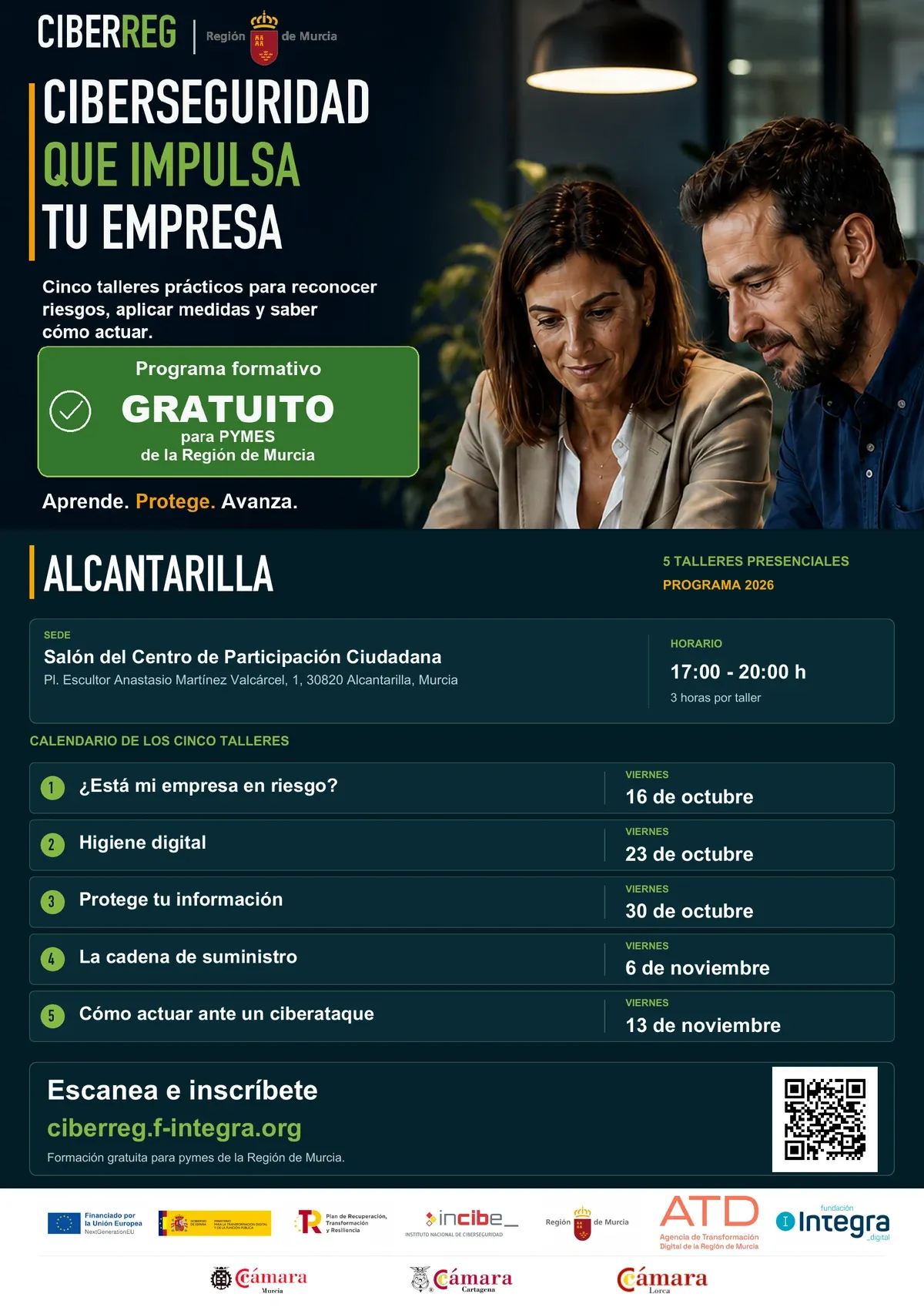 Cartel de los talleres de CIBERREG en Alcantarilla