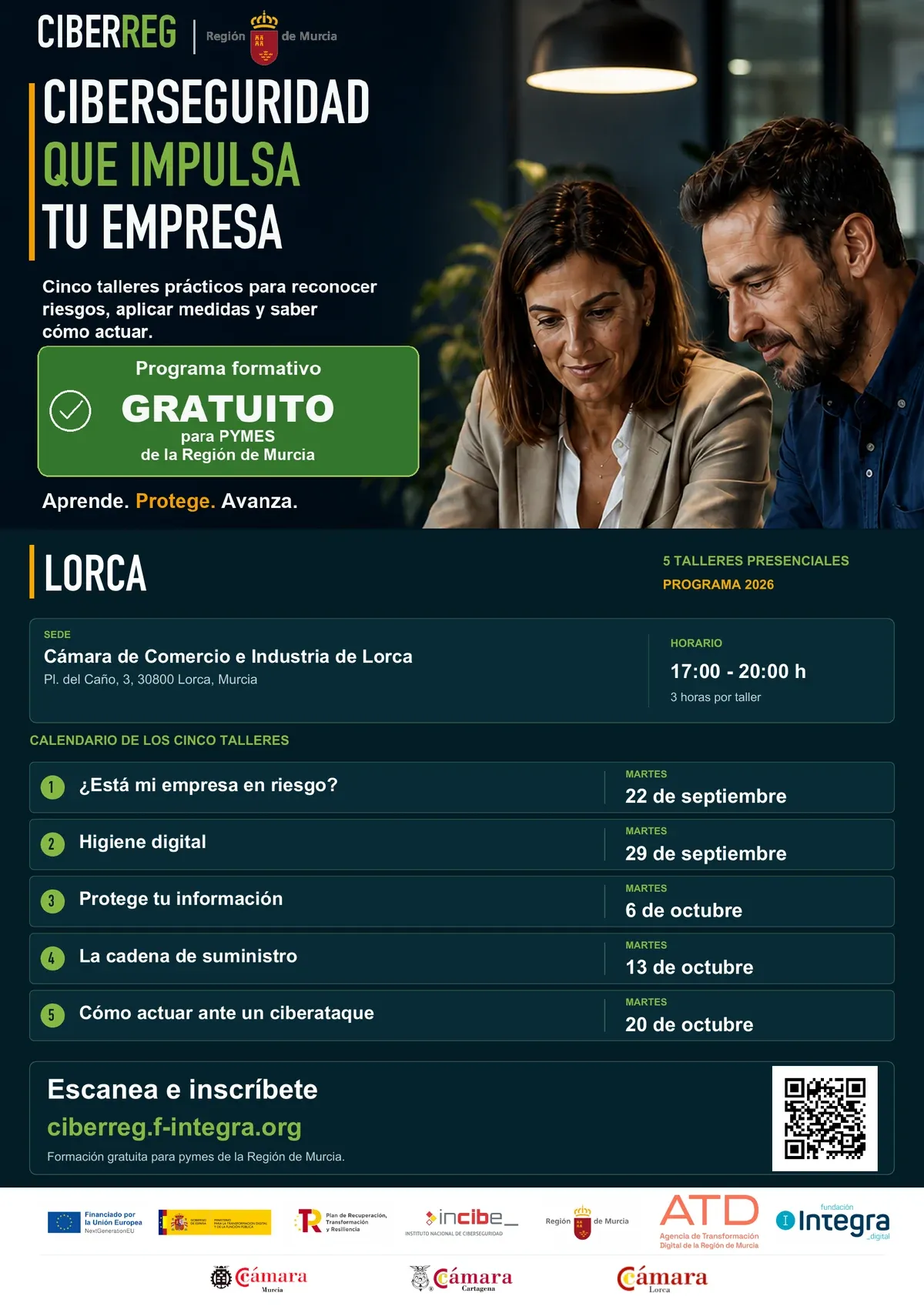 Cartel de los talleres de CIBERREG en Lorca
