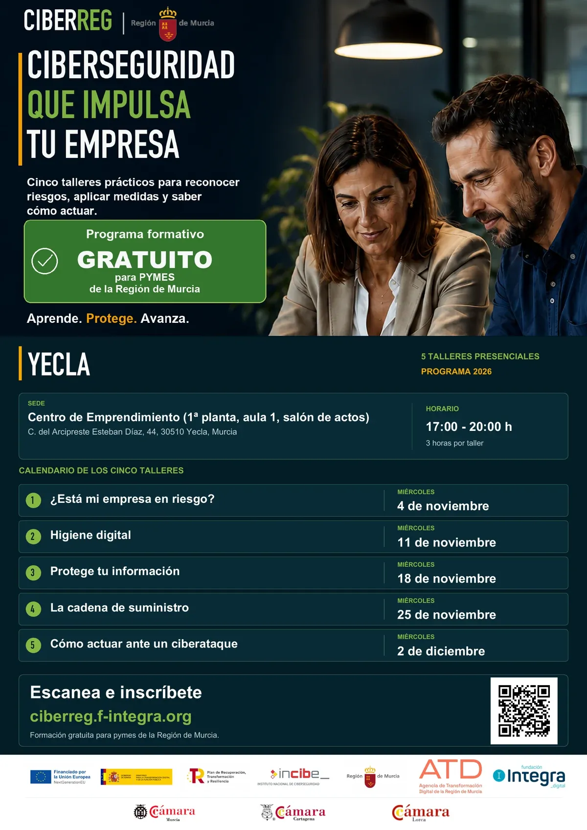Cartel de los talleres de CIBERREG en Yecla