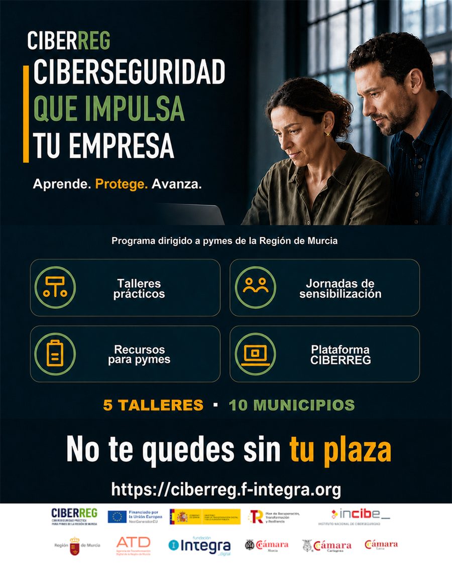 Pieza vertical 4:5 de CIBERREG para redes: ciberseguridad que impulsa tu empresa, dirigida a pymes de la Región de Murcia.